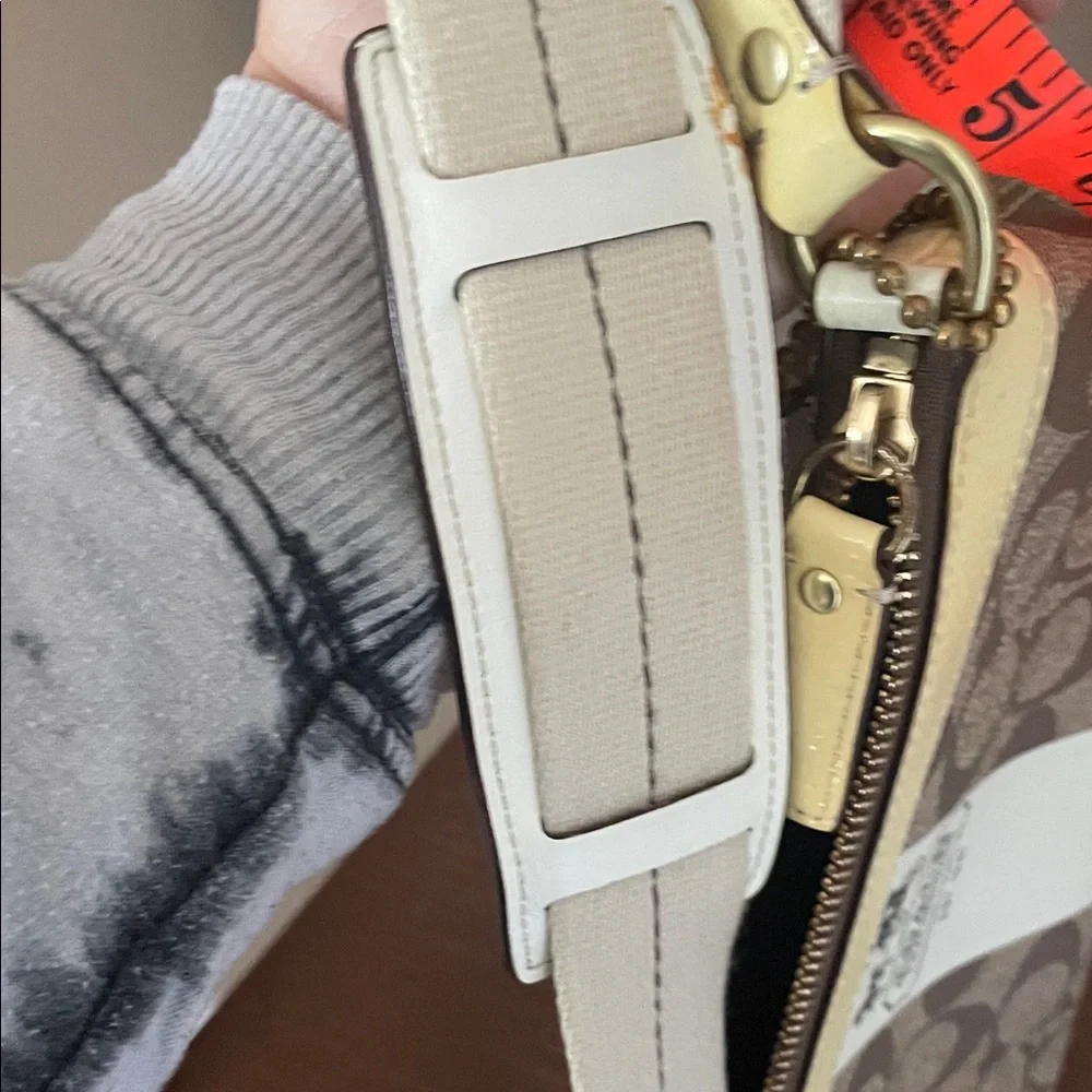 Coach Brown Signature Canvas Shoulder Bag with Cream Stripe